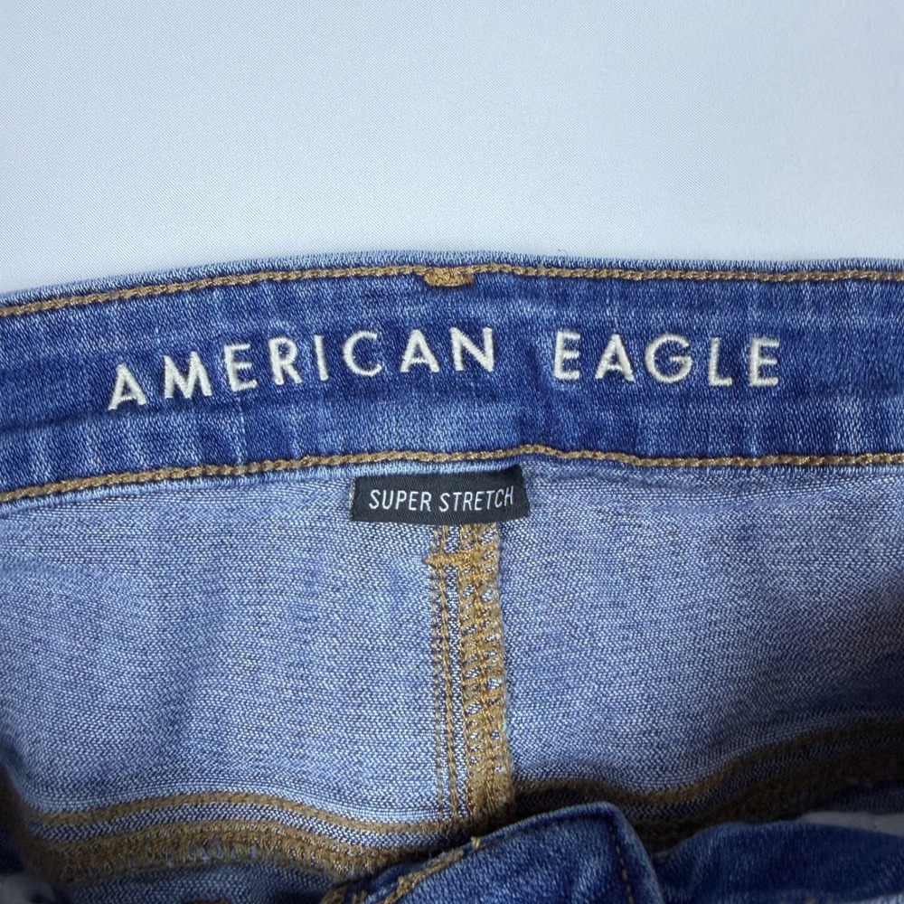 American Eagle Jegging Womens 12 Long Blue Super Stretch Distressed High Rise - Picture 3 of 10